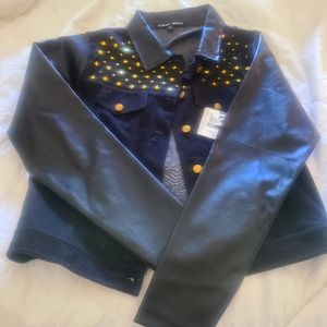 💛NWT Black Jacket with gold studs and leather sleeves